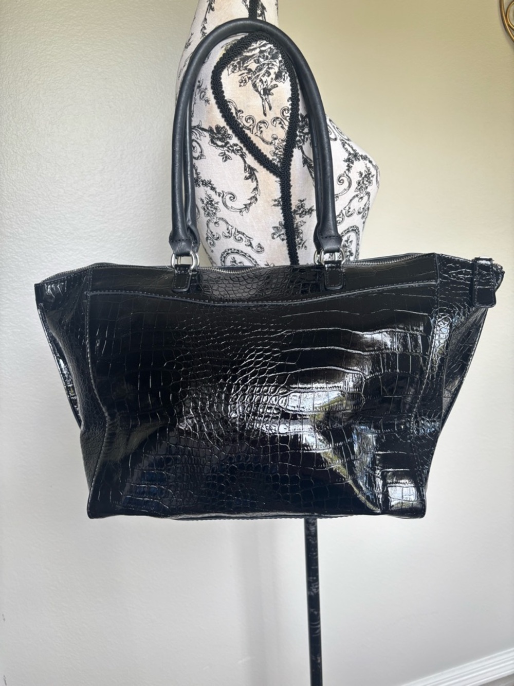 Guess Black Croc-Embossed Patent Tote - Picture 4 of 13